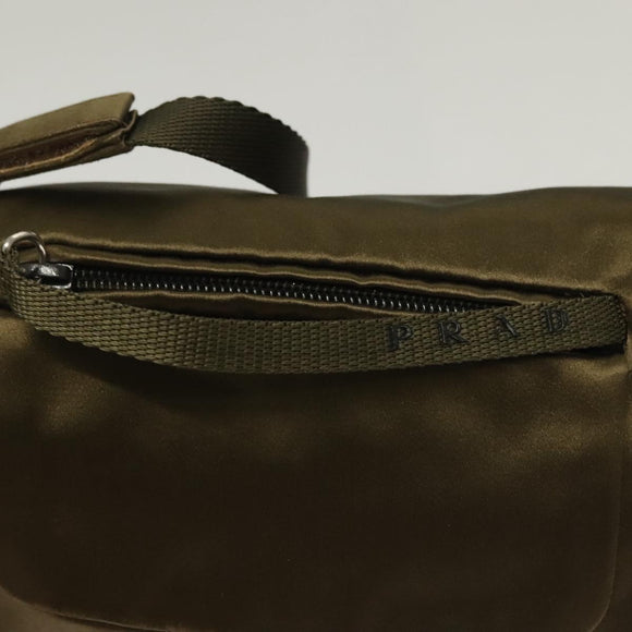 PRADA Shoulder Bag Satin Green Silver Auth 129632
