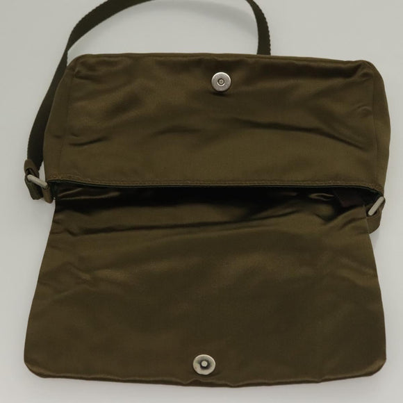 PRADA Shoulder Bag Satin Green Silver Auth 129632