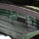 PRADA Shoulder Bag Satin Green Silver Auth 129632-18