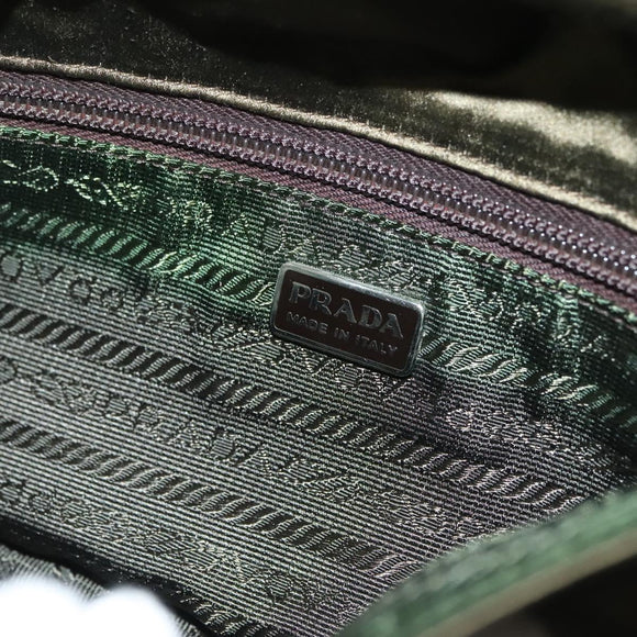 PRADA Shoulder Bag Satin Green Silver Auth 129632