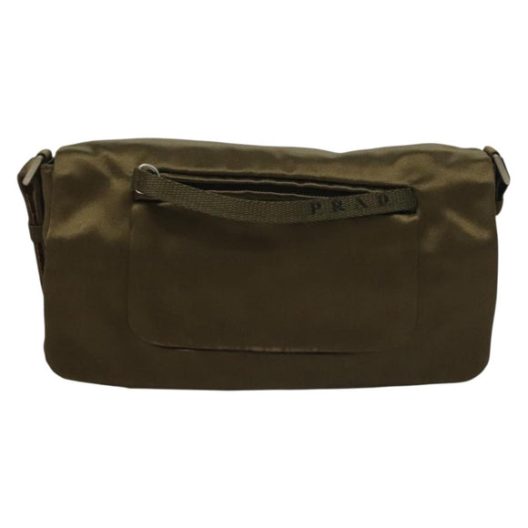 PRADA Shoulder Bag Satin Green Silver Auth 129632