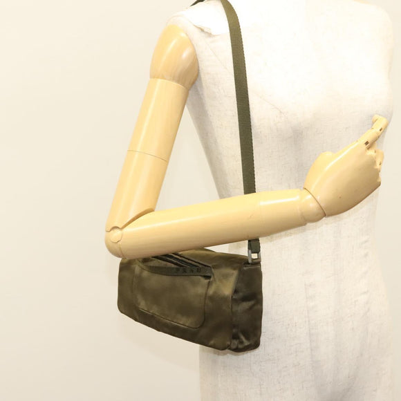 PRADA Shoulder Bag Satin Green Silver Auth 129632