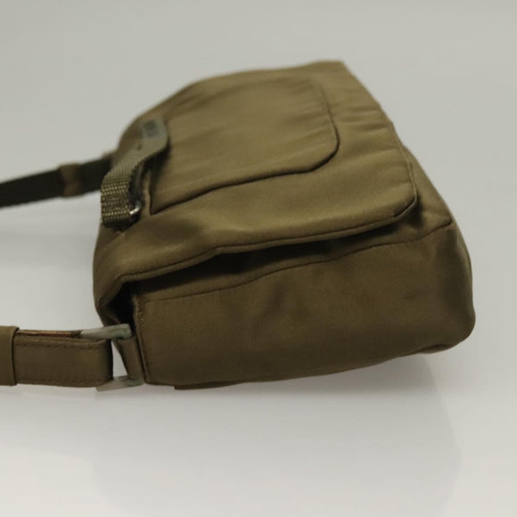 PRADA Shoulder Bag Satin Green Silver Auth 129632