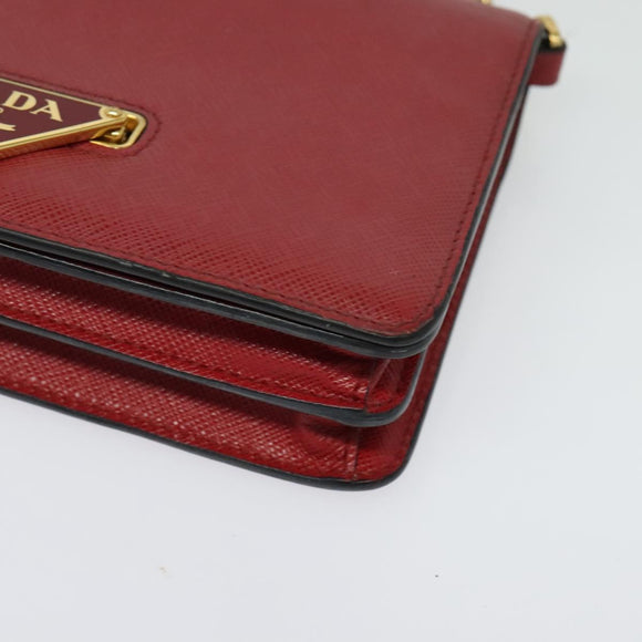 PRADA Chain Shoulder Bag Leather Red Gold Auth 129643