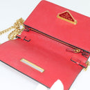 PRADA Chain Shoulder Bag Leather Red Gold Auth 129643-9