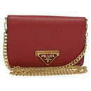 PRADA Chain Shoulder Bag Leather Red Gold Auth 129643-1