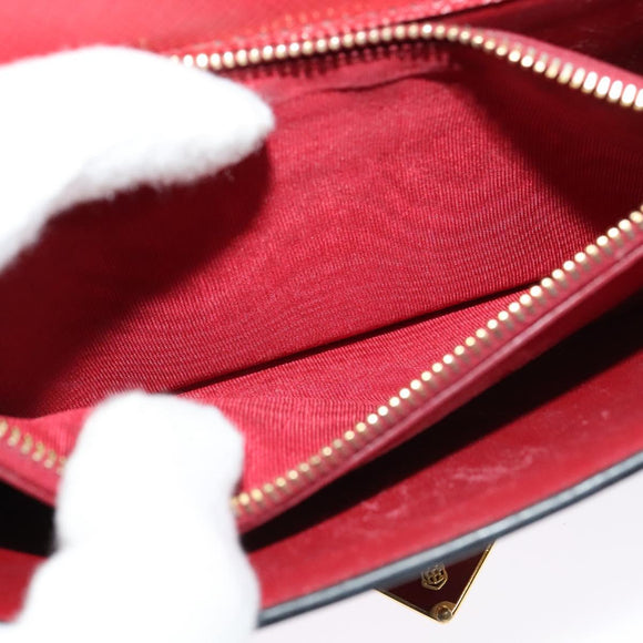 PRADA Chain Shoulder Bag Leather Red Gold Auth 129643