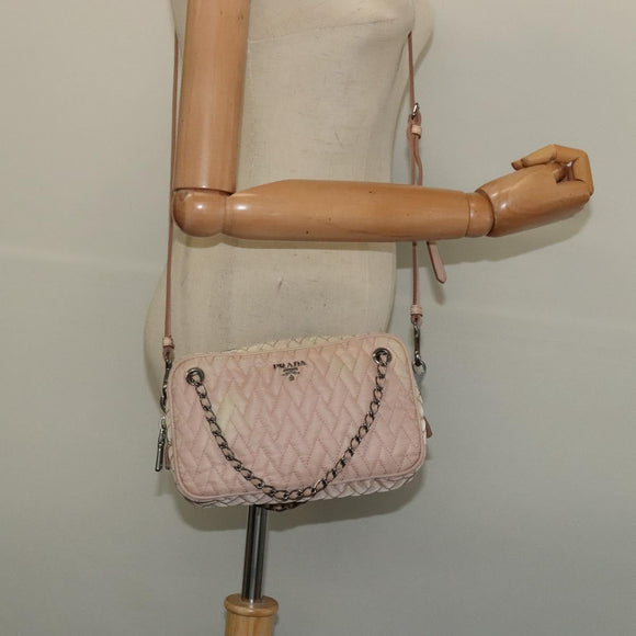 PRADA Chain Shoulder Bag Nylon 2way Pink Silver Auth 129644