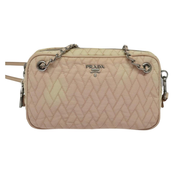 PRADA Chain Shoulder Bag Nylon 2way Pink Silver Auth 129644