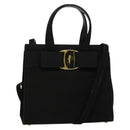 Salvatore Ferragamo Hand Bag Suede 2way Black Silver Auth 129645-1