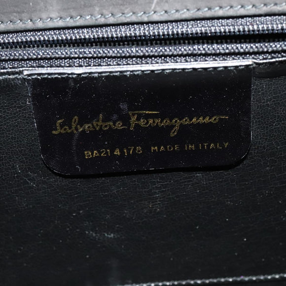 Salvatore Ferragamo Hand Bag Suede 2way Black Silver Auth 129645