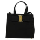 Salvatore Ferragamo Hand Bag Suede 2way Black Silver Auth 129645-13