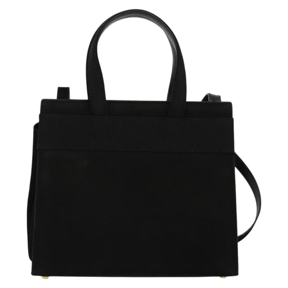 Salvatore Ferragamo Hand Bag Suede 2way Black Silver Auth 129645