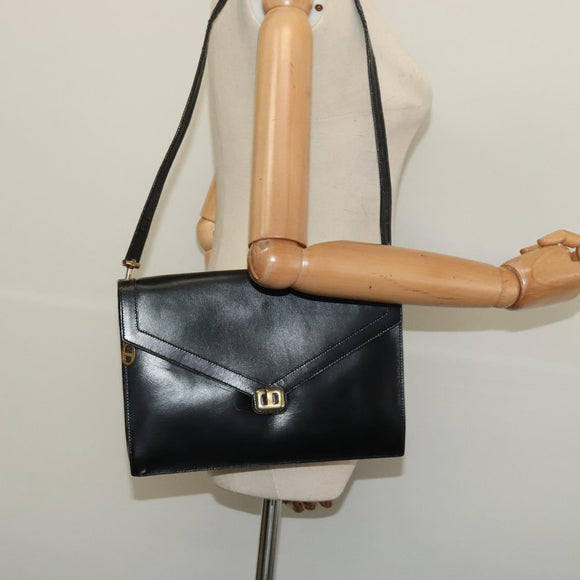 Christian Dior Shoulder Bag Leather Black Gold Auth 129647