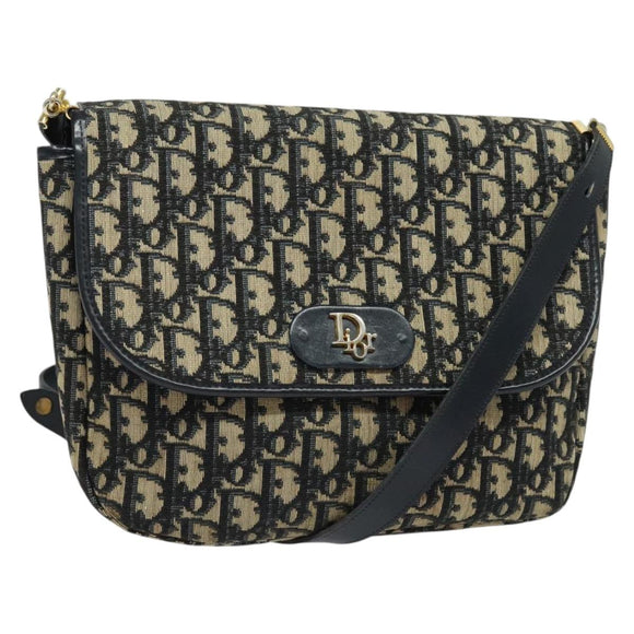 Christian Dior Trotter Canvas Shoulder Bag Navy Gold Auth 129648