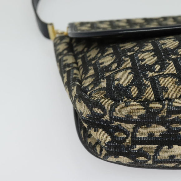 Christian Dior Trotter Canvas Shoulder Bag Navy Gold Auth 129648