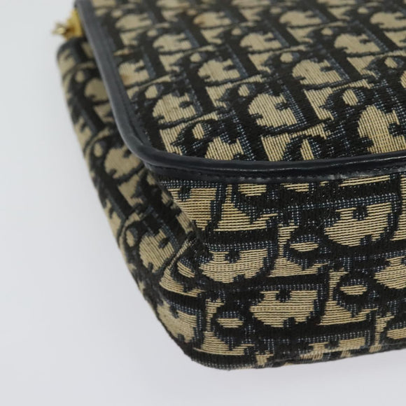 Christian Dior Trotter Canvas Shoulder Bag Navy Gold Auth 129648