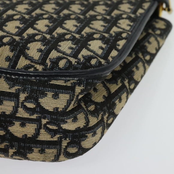 Christian Dior Trotter Canvas Shoulder Bag Navy Gold Auth 129648