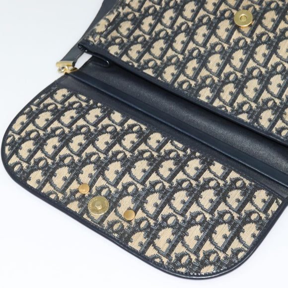 Christian Dior Trotter Canvas Shoulder Bag Navy Gold Auth 129648