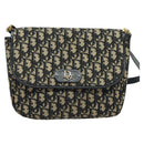 Christian Dior Trotter Canvas Shoulder Bag Navy Gold Auth 129648-13