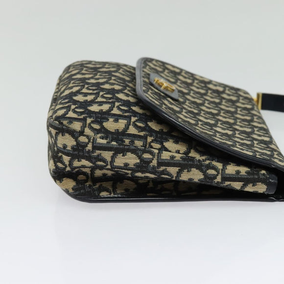 Christian Dior Trotter Canvas Shoulder Bag Navy Gold Auth 129648