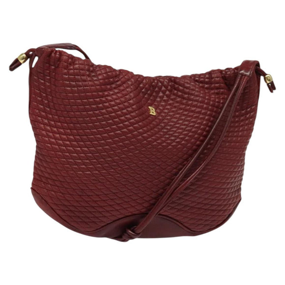 BALLY Shoulder Bag Leather Red Gold Auth 129654