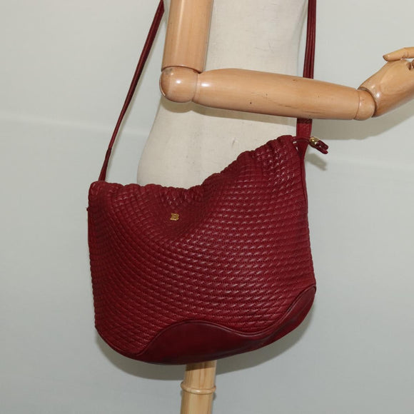 BALLY Shoulder Bag Leather Red Gold Auth 129654