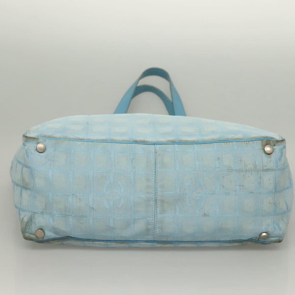 CHANEL New Travel line Tote Bag Light Blue Silver CC Auth 129655