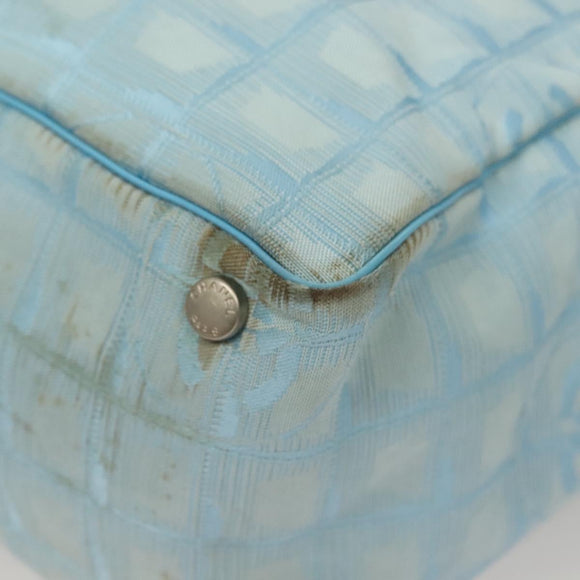 CHANEL New Travel line Tote Bag Light Blue Silver CC Auth 129655
