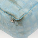 CHANEL New Travel line Tote Bag Light Blue Silver CC Auth 129655-10