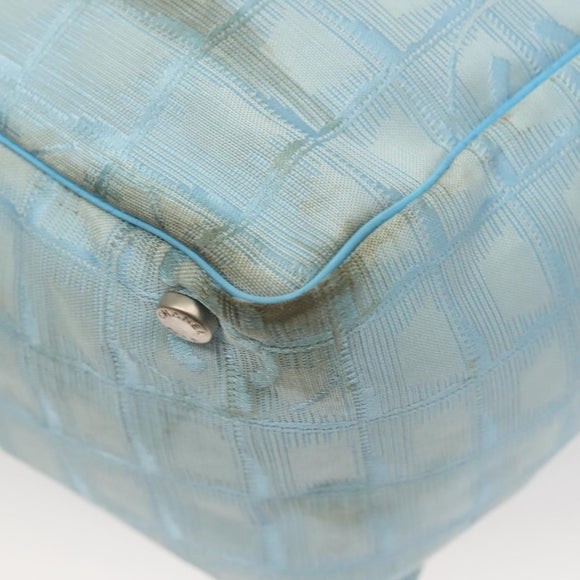 CHANEL New Travel line Tote Bag Light Blue Silver CC Auth 129655