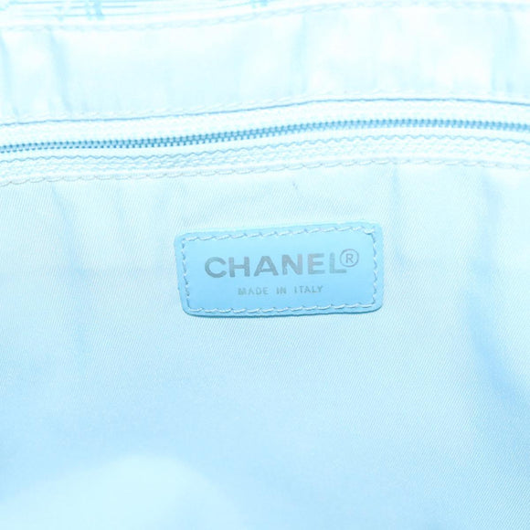 CHANEL New Travel line Tote Bag Light Blue Silver CC Auth 129655