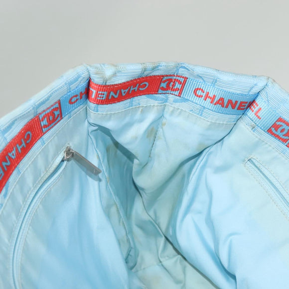 CHANEL New Travel line Tote Bag Light Blue Silver CC Auth 129655