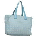 CHANEL New Travel line Tote Bag Light Blue Silver CC Auth 129655-1