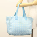 CHANEL New Travel line Tote Bag Light Blue Silver CC Auth 129655-21