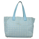 CHANEL New Travel line Tote Bag Light Blue Silver CC Auth 129655-13