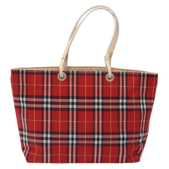 BURBERRY Nova Check Tote Bag Nylon Red Auth 129656