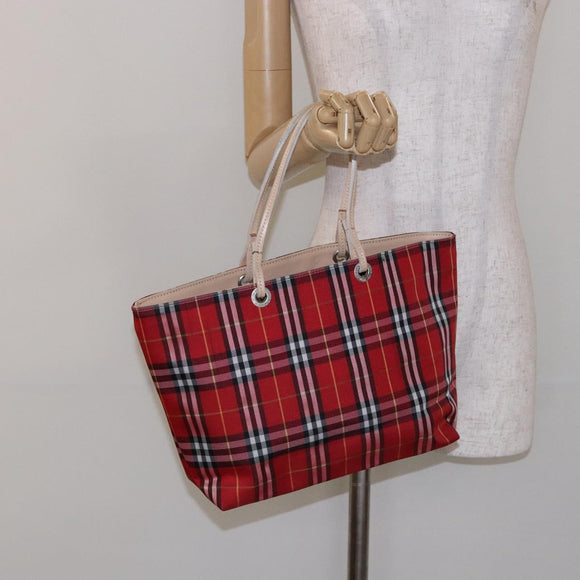 BURBERRY Nova Check Tote Bag Nylon Red Auth 129656