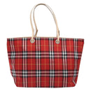 BURBERRY Nova Check Tote Bag Nylon Red Auth 129656-3