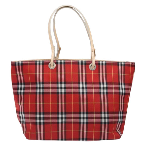 BURBERRY Nova Check Tote Bag Nylon Red Auth 129656