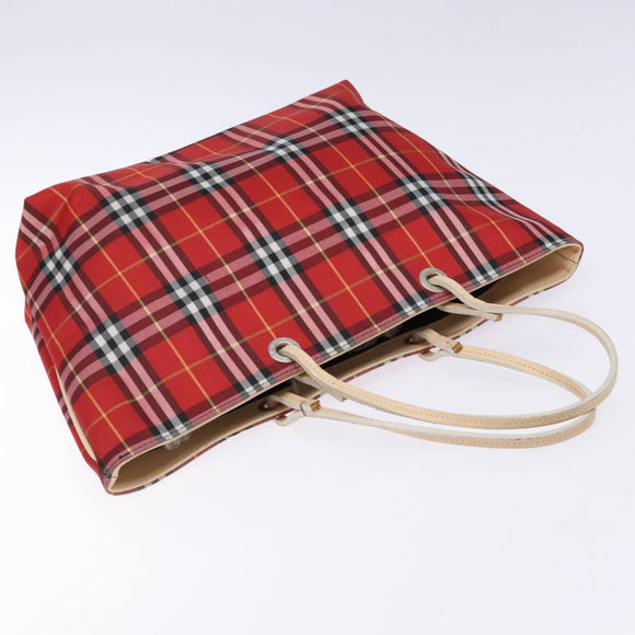 BURBERRY Nova Check Tote Bag Nylon Red Auth 129656