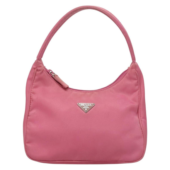 PRADA Hand Bag Nylon Pink Silver Auth 129678
