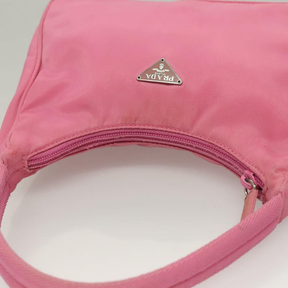 PRADA Hand Bag Nylon Pink Silver Auth 129678