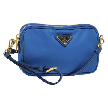 PRADA Shoulder Bag Nylon Gold Blue Auth 129679