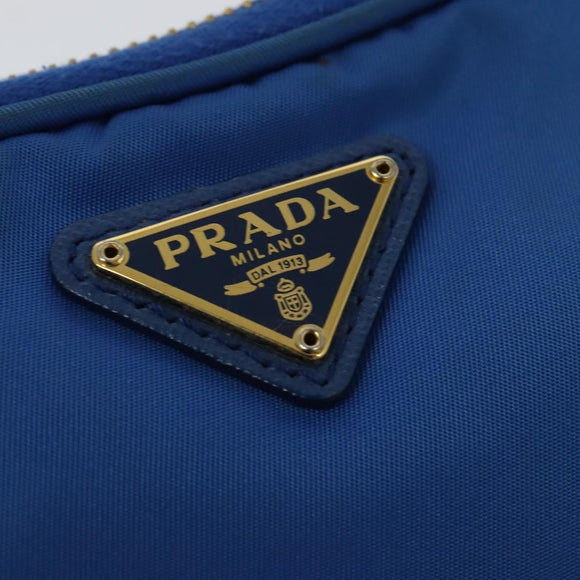 PRADA Shoulder Bag Nylon Gold Blue Auth 129679