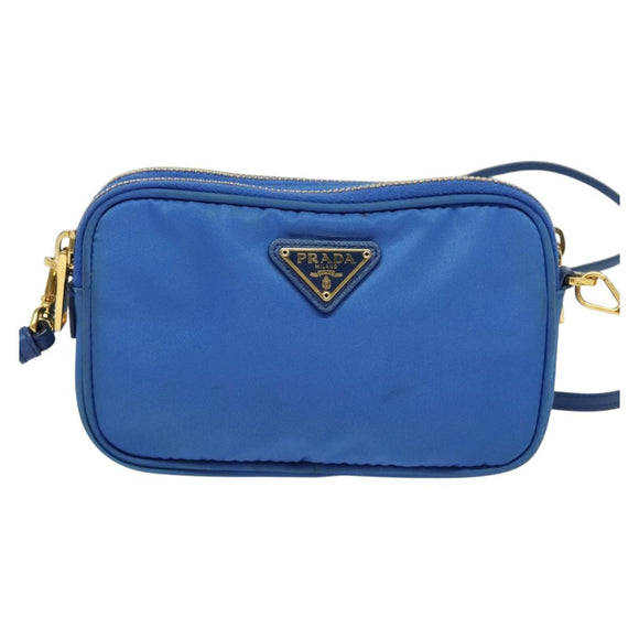 PRADA Shoulder Bag Nylon Gold Blue Auth 129679