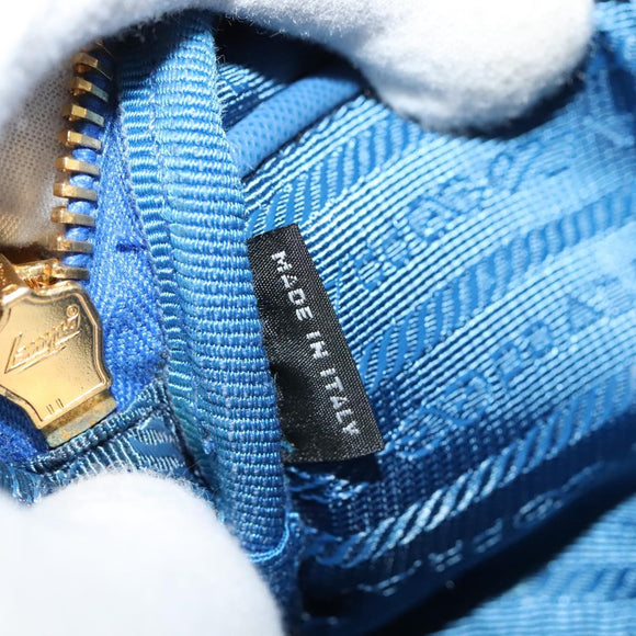 PRADA Shoulder Bag Nylon Gold Blue Auth 129679