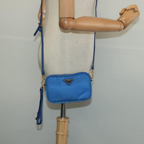 PRADA Shoulder Bag Nylon Gold Blue Auth 129679