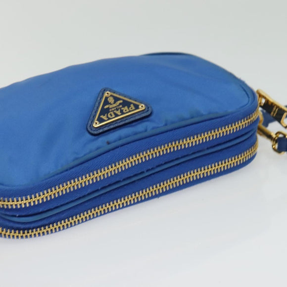 PRADA Shoulder Bag Nylon Gold Blue Auth 129679
