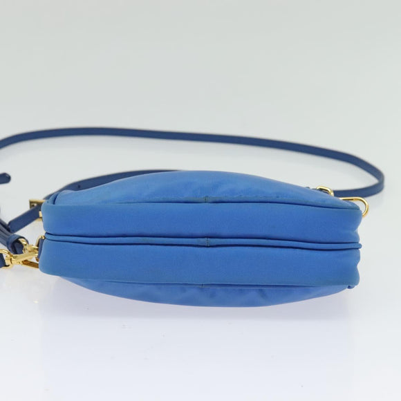 PRADA Shoulder Bag Nylon Gold Blue Auth 129679A